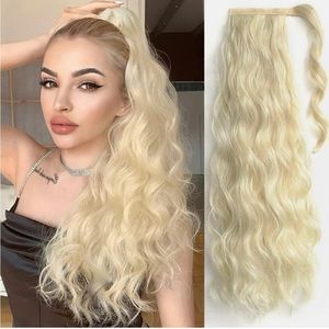 - 22 inch platinum blonde wavy ponytail hair extensions